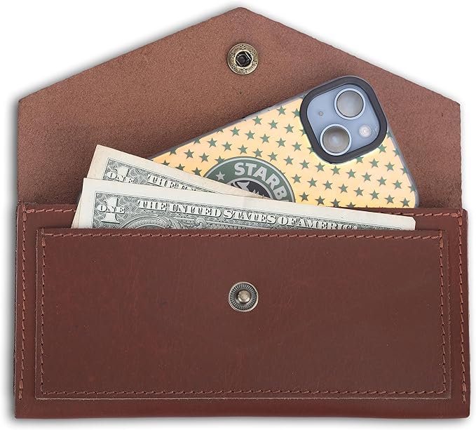 Genuine Slim Leather Wallet for Women (Tan) Compact Money Pouch for Cash, Small Travel Purse Women Money Organizer for Cash - Leather Cash Envelope Binder Travel Money Pouch Medium
