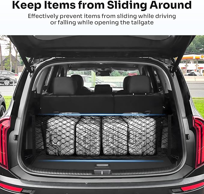 Canvcle Trunk Cargo Net for 2020-2026 Kia Telluride Accessories Envelope Style Mesh Trunk Net Organizer and Storage Stretchable Adjustable Elastic Nylon Rear Cargo Netting with Hooks