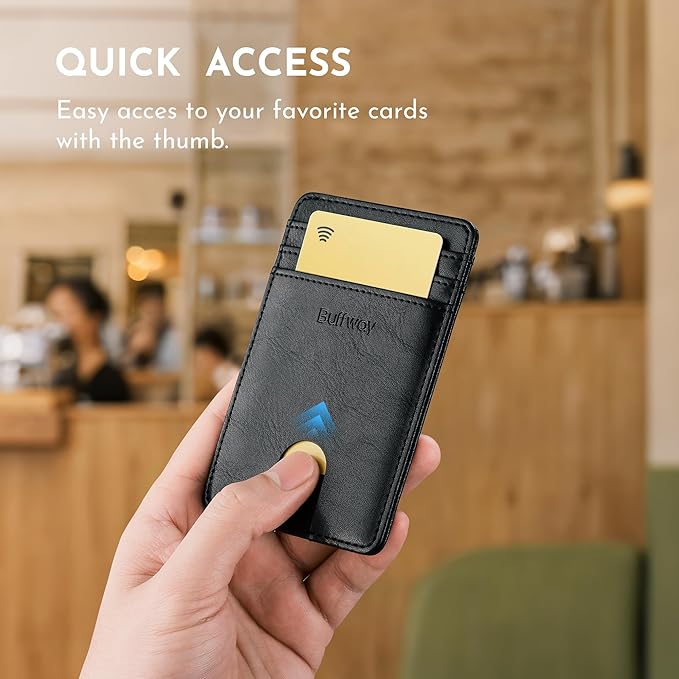 Buffway Mens Slim Wallet, Minimalist Thin Front Pocket Leather Credit Card Holder with RFID Blocking for Work Travel | Minimalist, Thin, Front Pocket, Credit Card Holder, RFID Blocking, for Work Travel