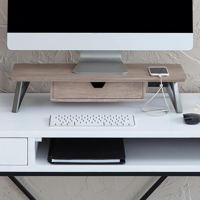 Anji Mountain Monitor Stand - Desktop Organizer & Laptop Riser, Ergonomic Monitor Riser, Space-Saving Monitor Stand for Desk, Durable Construction, Easy Assembly, Ideal for Home & Office,Biscotti