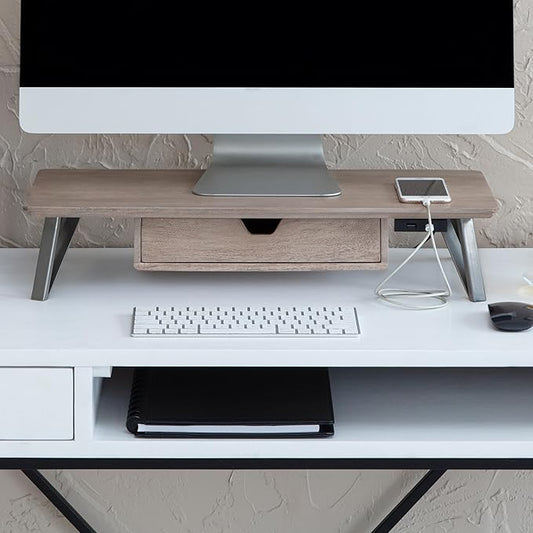 Anji Mountain Monitor Stand - Desktop Organizer & Laptop Riser, Ergonomic Monitor Riser, Space-Saving Monitor Stand for Desk, Durable Construction, Easy Assembly, Ideal for Home & Office,Biscotti