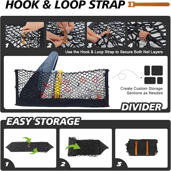 Muslogy Truck Bed Cargo Net Trunk Netting Compatible with 2013-2026 Chevy Silverado & GMC Sierra 1500/2500HD/3500HD Accessories, Pickup Cargo Organizer SUV Sedan Storage Net w/Heavy Duty Carabiners