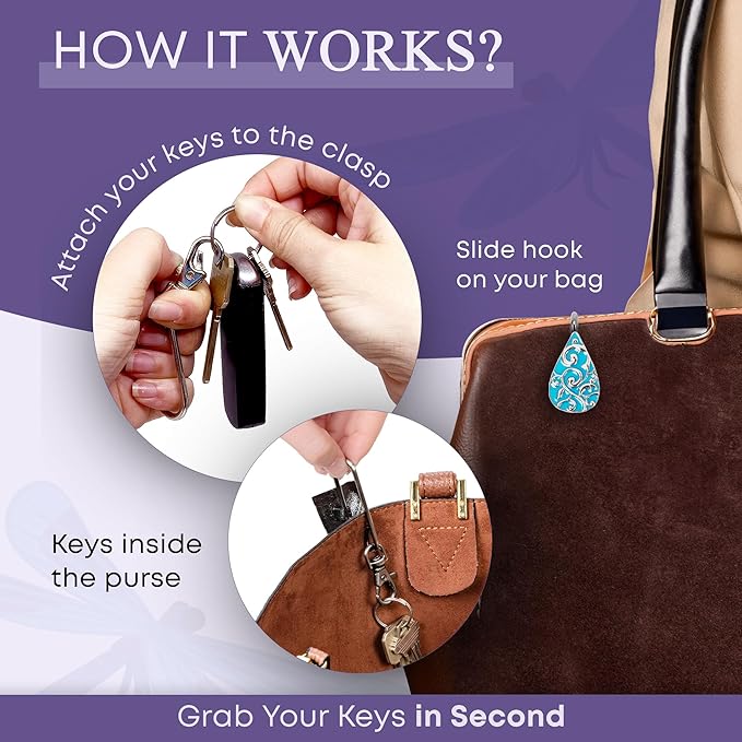 Women’s Bag Charm Key Finder, Car Keychain Hook, Cute Purse Organizer & Tote Bag Accessories, Gifts for Mom - Original
