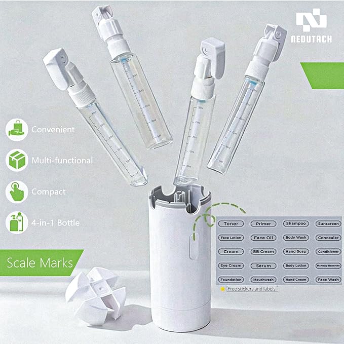4 in 1 Travel Dispenser Bottles Shampoo Refillable Leak Proof TSA Compliant Size Containers Toiletries Toiletry with Pump Design Portable Organizer Conditioner Lotion Cream Vacation (Green)