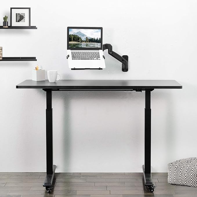 VIVO Height Adjustable Pneumatic Extended Arm Laptop Wall Mount, Full Motion Articulating Notebook Tray, Fits 10 to 15.6 inch Screen, Black, MOUNT-V001GL