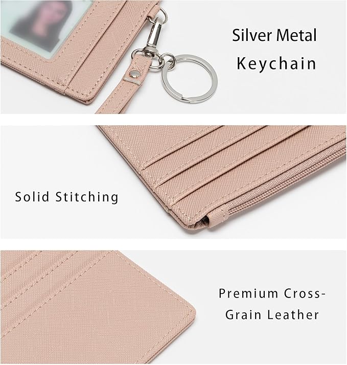 SEAVILIA Small Wallet for Women Slim Wristlet Keychain Wallets RFID Credit Card Holder With Zipper Pocket, ID Window (Pink)