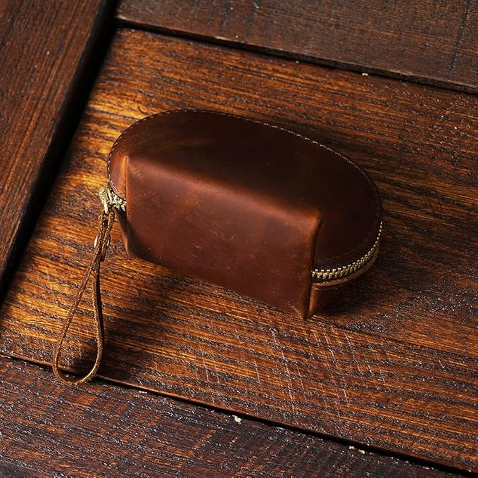 1 Pcs Leather Mini Medieval Coin Pouch, Coin Organizer, Change Holder, Cute Genuine Leather Coin Purse,Leather zipper Pouch for Men & Women