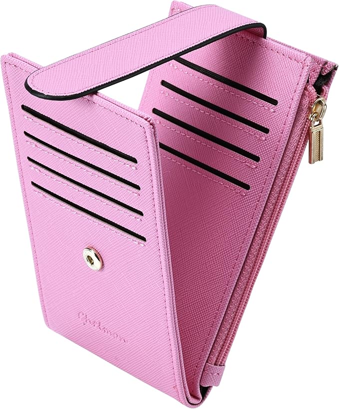 Chelmon Womens Wallet Slim RFID Blocking Bifold Multi Card Case Wallet with Zipper Pocket (Pink)
