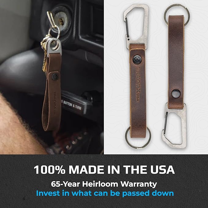 Trayvax Keyton Leather Keychain, Quick Release Carabiner Clip Key Chain for Men and Women, Stainless Steel