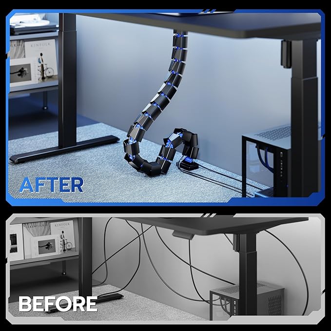 ARES WING Under Desk Cable Management Spine, Clamp On Vertebrae Cable Management for Standing Desk, Length Adjustable Cord Organizer with 20 Modular Vertebrae for Office and Gaming Desks, Blue