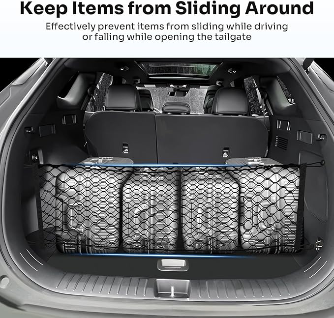 Canvcle Trunk Cargo Net for 2023-2025 2026 Kia Sportage Accessories Envelope Style Mesh Trunk Net Organizer and Storage Stretchable Adjustable Elastic Nylon Rear Cargo Netting with Hooks