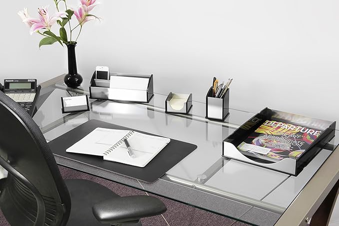 Kantek Black Acrylic and Silver Aluminum Letter Tray, Stackable Desk Organizer, 10..25" x 13.25" x 2.25", Heavy Duty, Office Organizer, Desk Accessory