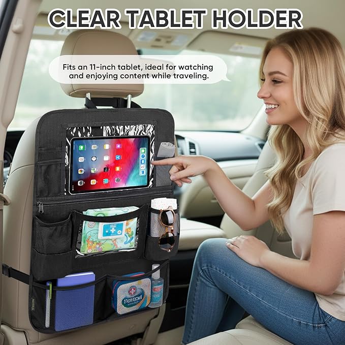 BALEINE Backseat Car Organizer, Back Seat Car Organizers and Storage, Kick Mats Back Seat Protector, Travel Accessories for Most Automotive (1 Pack, Black)