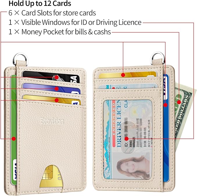 EcoVision Slim Minimalist Front Pocket Wallet, RFID Blocking Credit Card Holder Wallet with Detachable D-Shackle for Men Women