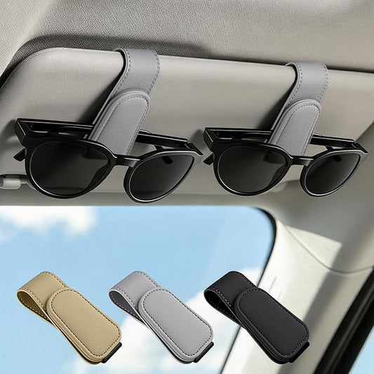 Sunglass Holder for Car Visor Magnetic Leather Visor Sunglasses Clip Eyeglass Hanger Clip for Car Sun Visor Grey 1 Pack