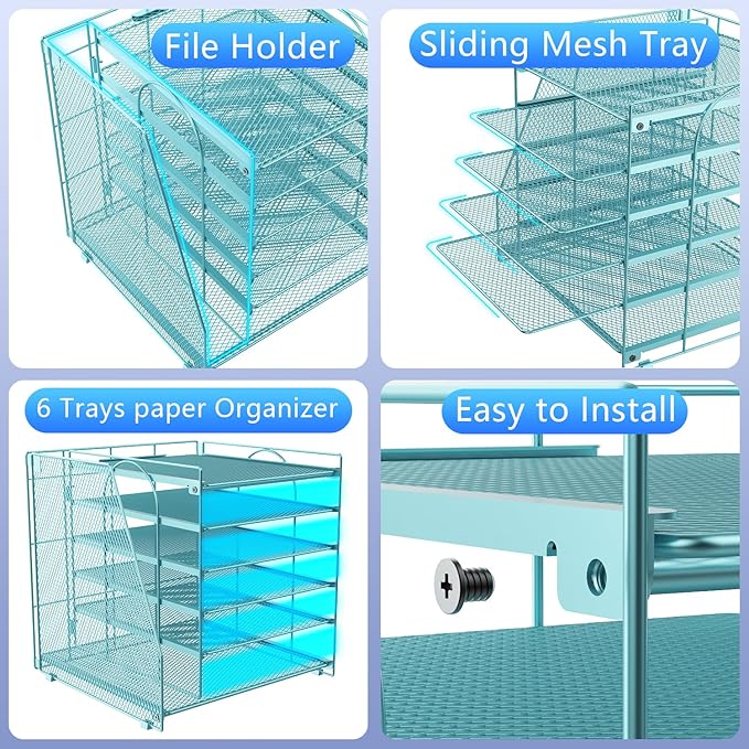 gianotter 6-Tier Paper Organizer With Magazine Holder, Desk Organizers and Accessories, Desk Accessories & Workspace Organizers, File Organizer for Office Supplies Storag (Blue, 6-Tier)