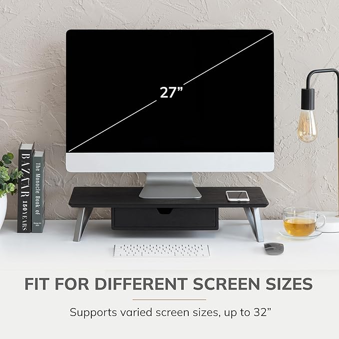 Anji Mountain Monitor Stand - Desktop Organizer & Laptop Riser, Ergonomic Monitor Riser, Space-Saving Monitor Stand for Desk, Durable Construction, Easy Assembly, Ideal for Home & Office,Black