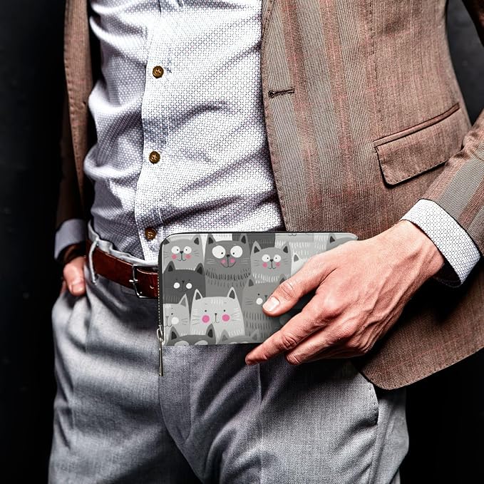 Cat Pattern Wallet for Men Women Elegant Long Clutch Zip Around Travel Leather Coin Purse Large Capacity Credit Card Holder Handbag