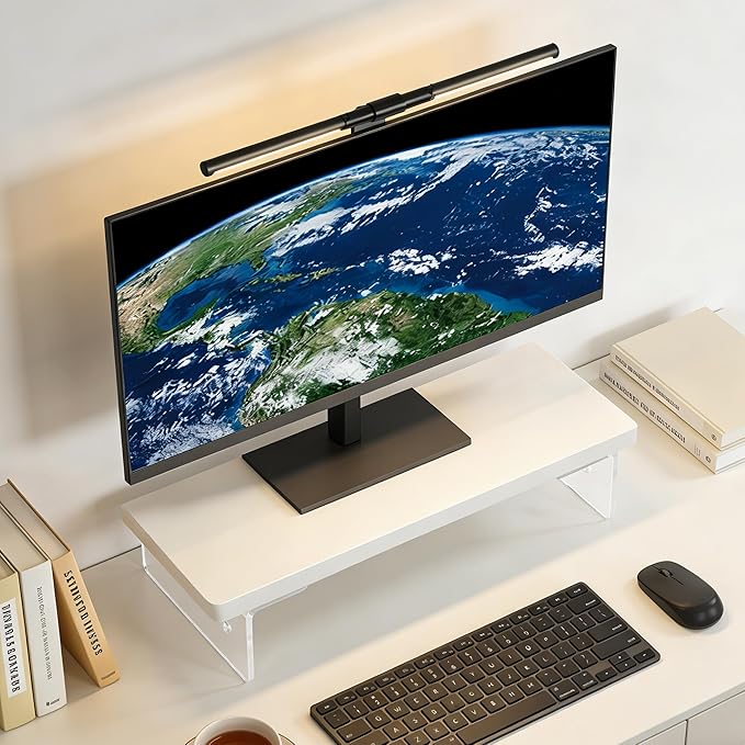 Computer Monitor Stands, Wood & Acrylic Computer Monitor Stand, Desk Monitor Stand Underneath Storage For Office, Home, School Supplies, 15.7" L (White)