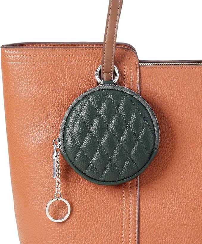 SENDEFN Leather Round Coin Purse for Women with Keychain Small Change Wallet Zipper Coin Pouch