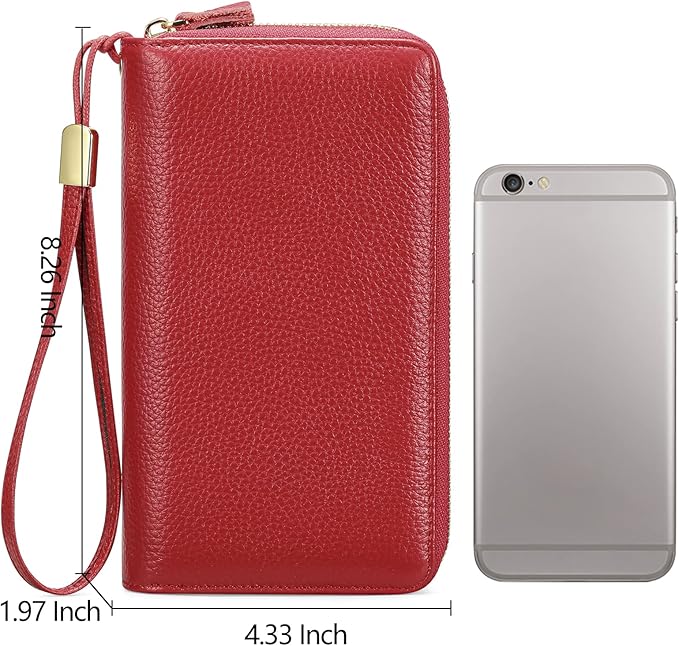 SENDEFN Leather Women Wallet RFID Blocking Zipper Around Phone Holder Clutch Wristlet Large Capacity