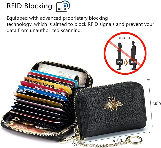 imeetu RFID Credit Card Holder, Small Leather Zipper Card Case Wallet for Women