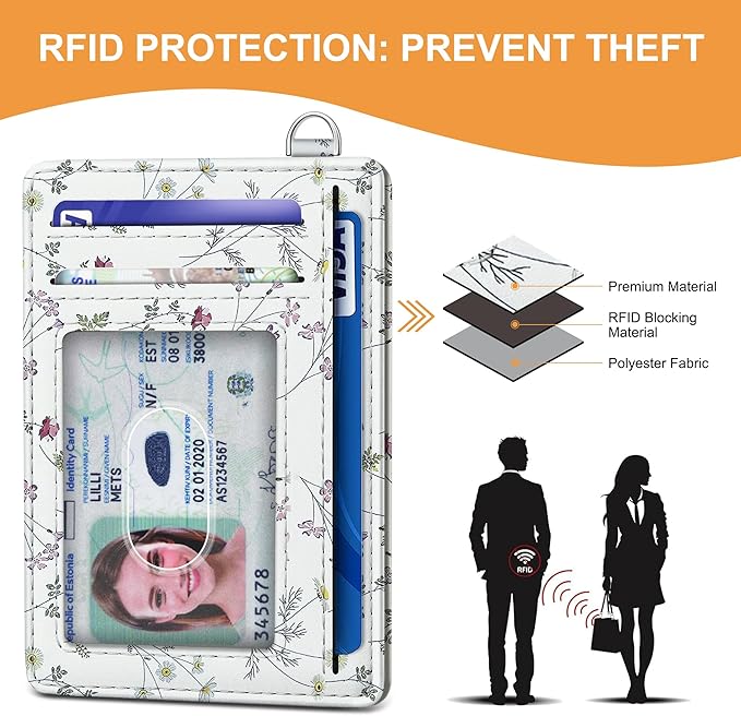 SEAVILIA Credit Card Holder for Women, Floral RFID Wallet Women, Slim Minimalist Front Pocket Card Holder, Cute Thin Travel RFID Blocking Card Case, Small Wallets Woman Gifts Girls