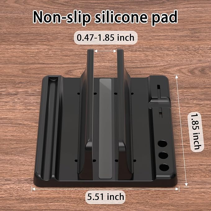 Vertical Laptop Stand Holder - Adjustable ABS Plastic Desktop Management Notebook Dock, Space-Saving 3 in 1 Compatible with All MacBook Pro Air, Mac, HP, Dell, Microsoft Surface (Black-1 Slot Version)