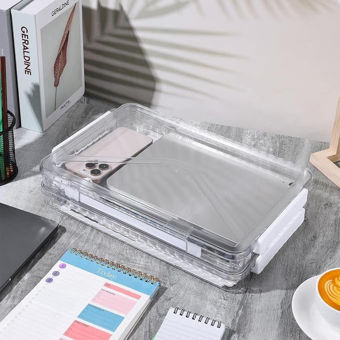 4 Pack Clear Plastic File Boxes with Handle, Modern Style, Stackable, Water Resistant, A4 Letter File, Document, Photo, Scrapbook Storage