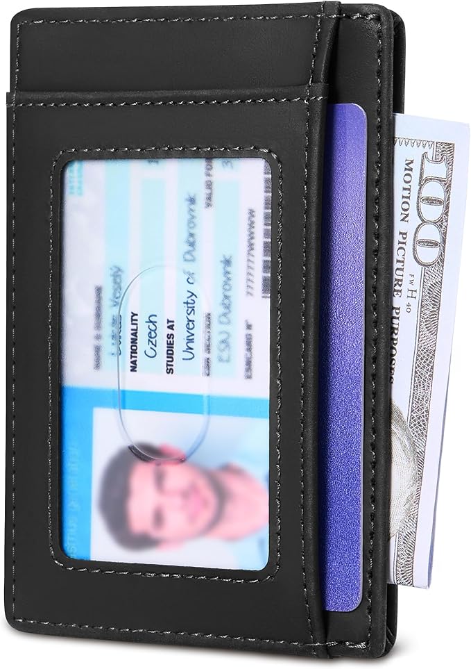 Travelambo 100% Genuine Leather Wallet for Men and Women, Slim Minimalist RFID Blocking Front Pocket Credit Card Holder with Gift Box