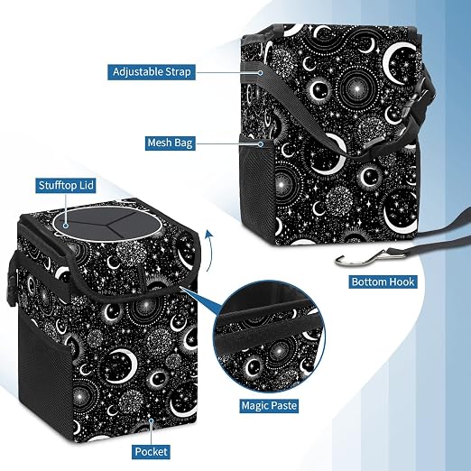 Gothic Moon Stars Boho Car Trash Can with Lid - Collapsible Reusable Waterproof Car Garbage Bag - Organizer