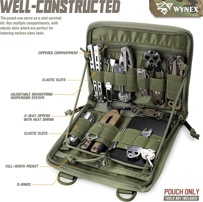 WYNEX Tactical Folding Admin Pouch, Molle Tool Bag of Laser-Cut Design, Utility Organizer EDC Medical Bag Modular Pouches Tactical Attachment Waist Pouch Include U.S Patch