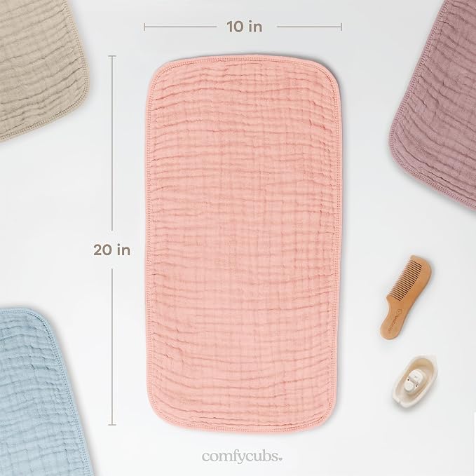 Comfy Cubs Muslin Burp Cloths 20" x 10", Pack of 6 - Large, 6-Layer, Ultra Absorbent 100% Cotton for Baby Drool and Messes - Soft, Safe & Gentle Baby Burp Cloths Set for Boys & Girls - Bold Blush