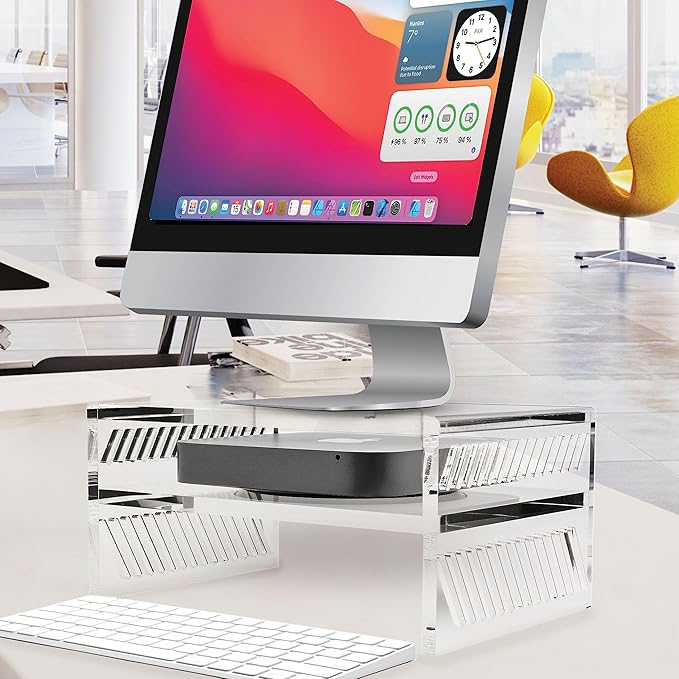 DuraClear Mac Mini Monitor Stand - Acrylic Monitor Stand Riser with Storage Shelf for Mac Mini, Hard Drives, and Other Devices