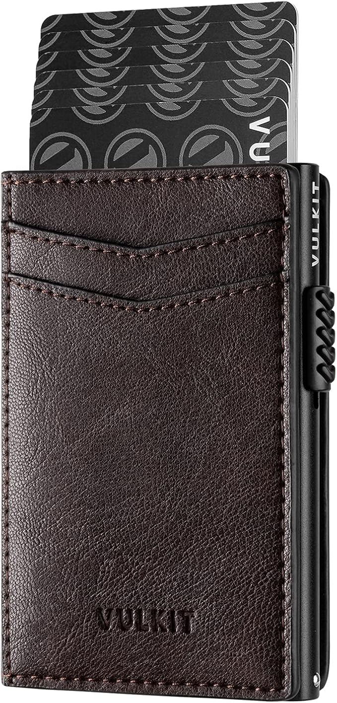 VULKIT Men's Slim Wallets Pop Up Card Holder RFID Blocking Metal Wallet Minimalist Design Holds Up to 11 Cards