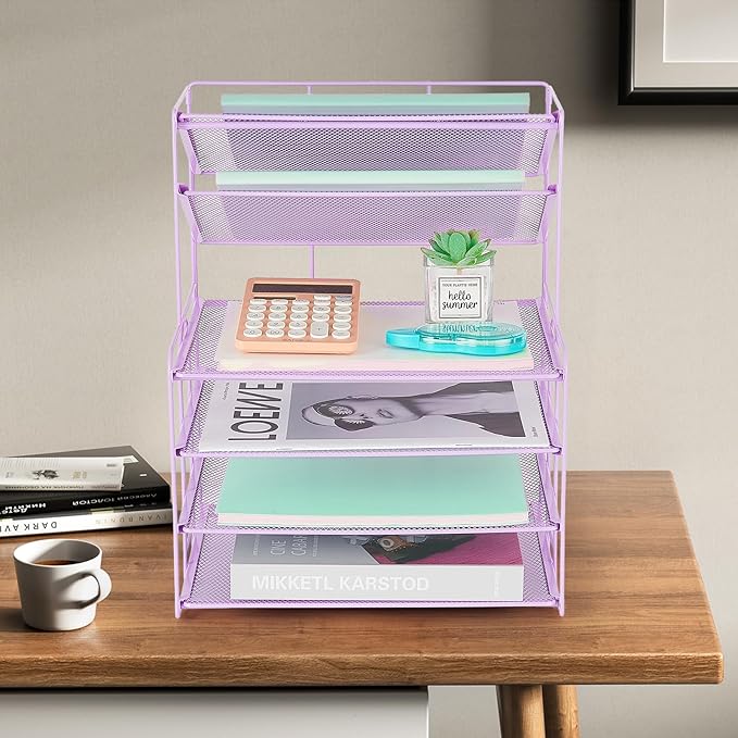 OPNICE 6-Tier Letter Tray Paper Organizer, Desk Organizers and Accessories, Desktop File Organizer, Office Desk Accessories for Office Supplies(Purple)