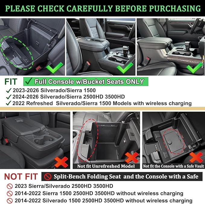 PIMCAR Full Center Console Organizer for 2022-2026 Refreshed Chevy Silverado/GMC Sierra 1500, 2024-2026 Silverado/Sierra 2500HD 3500HD (Full Console w/Bucket Seats ONLY)