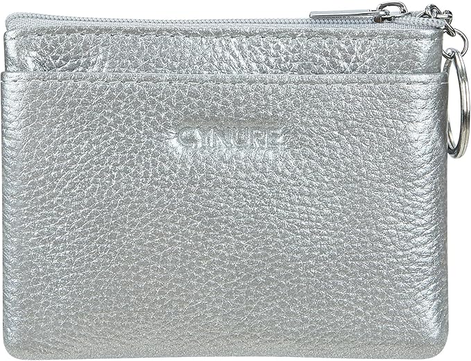 Women's Genuine Leather Coin Purse Mini Pouch Change Wallet with Keychain
