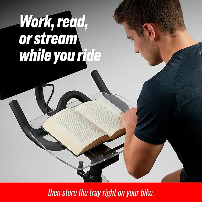 TFD The Tray Original for Peloton Bike Original Models, Angled Acrylic Desk Tray with Rubber Grip Insert for Laptop, Tablet, Phone, and Books, Work or Read While Riding, Clear Acrylic