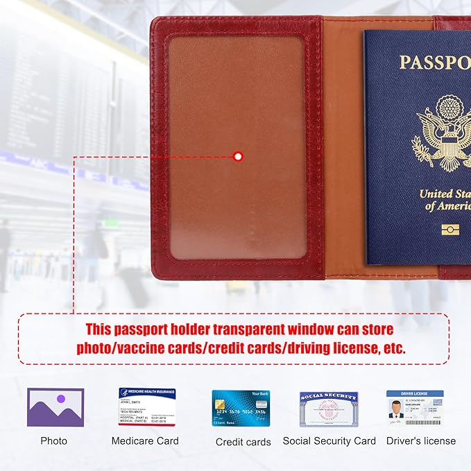 TIGARI Passport Holder for Travel Women Men, Valentines Day Gifts PU Leather Wallet Cover Case Sleeve, Waterproof Protected Document Organizer, Vacation Plane Cruise Travel Essentials