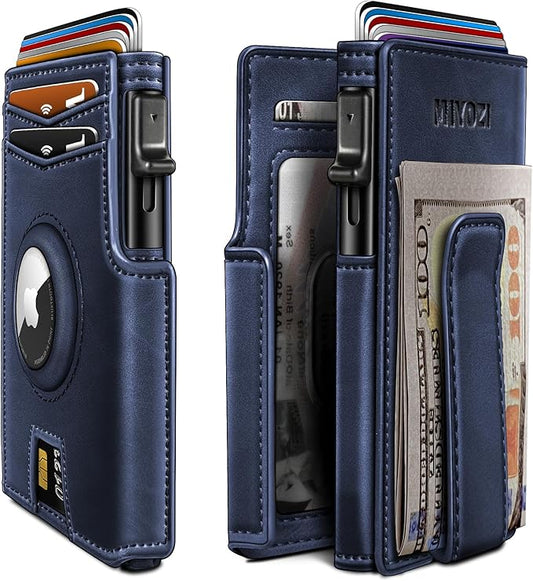 miyozi Airtag Wallet for Men,with Money Clip 10 Cards Metal Case Smart Slim Pop Up Credit Card Holder Flip with Magnetic Closure RFID Blocking wallet with Gift Box