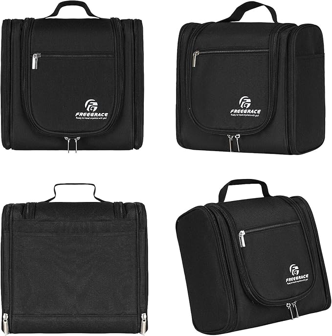 Freegrace Extra Large Hanging Toiletry Bag for Men and Women - Water-Resistant Nylon Travel Bathroom Organizer for Cosmetics, Makeup, and Toiletries