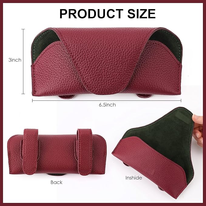 Magnetic Sunglass Holder for Car Visor Clip, Leather Car Glasses Holder, Visor Accessories Eyeglasses Holder Glasses Storage Case (02-Red)