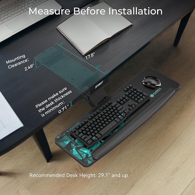 EUREKA ERGONOMIC Height Adjustable Mouse & Keyboard Tray Under Desk, 28x10'' Large Slide Out Swivel Tilt Computer Keyboard Drawer with Pad for Gaming Home Office, Dual Mount