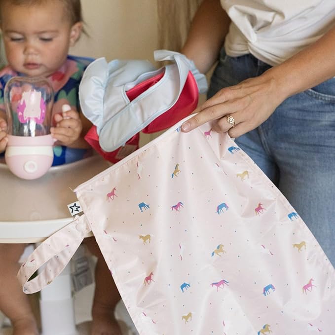 Tiny Twinkle Mess Proof Wet Bags | 2-Pack Reusable Waterproof Wet Bags for Swimsuits | Baby Clothes | Travel & Diaper Bag (Unicorn)