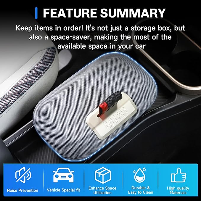 SXCY for 2025 2026 Mini Cooper Center Console Organizer [F65 F66 Gas Version Only] for 2025 2026 Mini Cooper Accessories Front Center Console Tray 2026 Cooper Armrest Console Organizer Storage