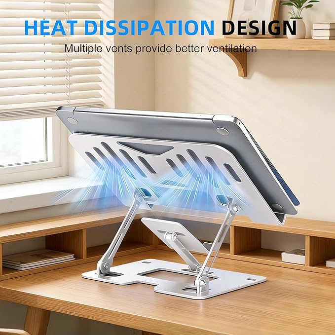 Ergonomic 2-in-1 Laptop Stand for Desk with Phone Holder, Adjustable Laptop Riser, Computer Stand for Laptop, Sturdy and Portable Stand, Compatible with Most Laptops and Phones (White)