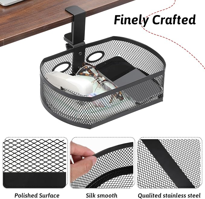 Under Desk Storage Drawer Organizer, Clamp on Under Table Shelf Hanging Desk Mount Tray Attachable Drawer Basket for Home Office Desktop Clutter Management Space Saving