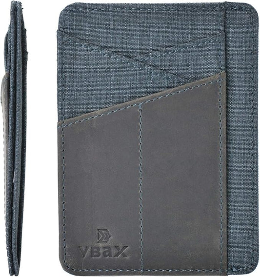 RFID Slim Wallet for Men Women, 8 Card Slot Leather Minimalist Front Pocket Credit Card Holders, Grey Canvas
