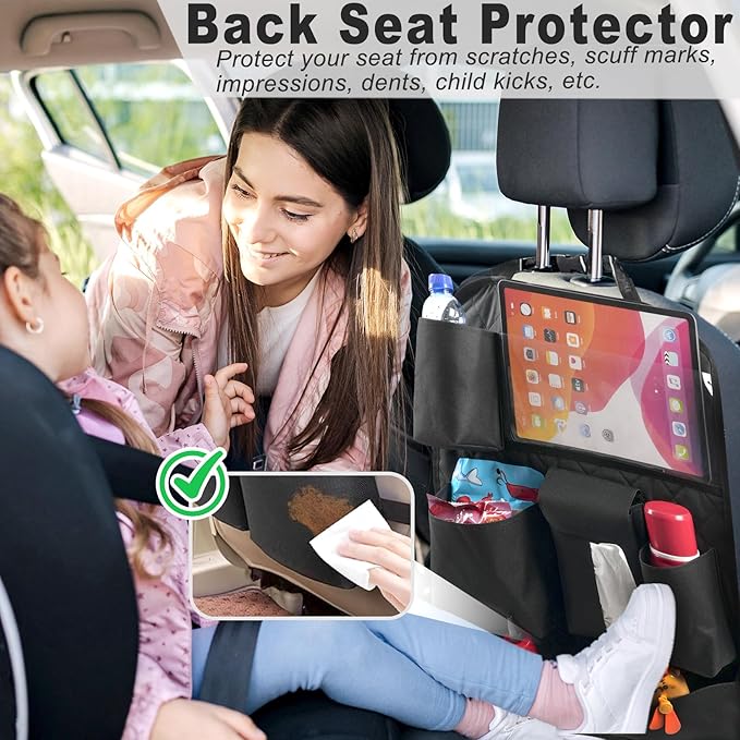 XDV Car Seat Organizers,Multi-functional Back Seat Protectors, Storage Pouches, Child kicking prevention and Tray Holders Kick Mats Back (for Cars, Kids,and Rear Seats) (Black, 1 Pack)
